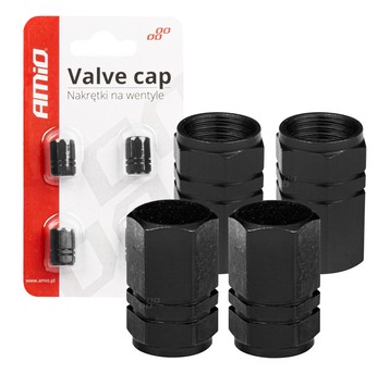 Aluminiowe nakrętki na wentyle kapturki czarne 4 szt AMIO-02237