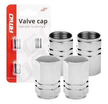 Aluminiowe nakrętki na wentyle kapturki srebrne 4 szt AMIO-02236