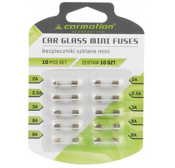 Bezpieczniki szklane 20mm 10 szt 2A-8A