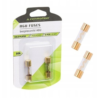 BEZPIECZNIKI SZKLANE AGU 10.3X38MM 50A POZŁACANEx2