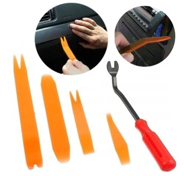 DŹWIGNIE ŁYŻKI OTWIERAKI ŚCIĄGACZE DO DEMONTAŻU TAPICERKI + ŚRUBOKRĘT 5el.