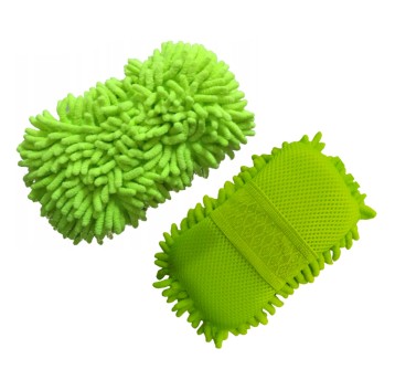 EM Automotive® Gąbka do Mycia Samochodu 2 w 1 Mikrofibra i Siatka Zielona