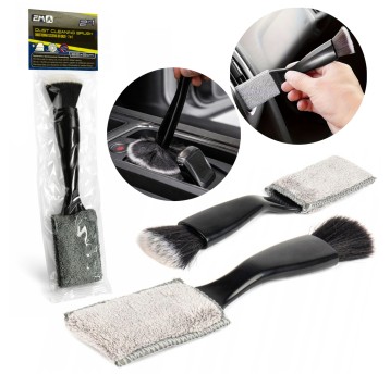 EM Automotive® Szczoteczka Precyzyjna 2 w 1 z Mikrofibrą i Pędzelkiem do Czyszczenia Wnętrza Auta