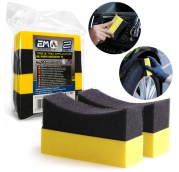 EM Automotive® Zestaw 2 Aplikatorów do Opon Gąbki w Kształcie Półksiężyca