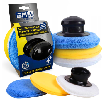EM Automotive® Zestaw 3 Gąbek do Polerowania MIX 120 mm z Uchwytem