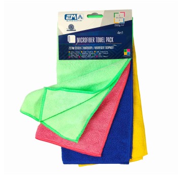 EM Automotive® Zestaw 4 Ściereczek z Mikrofibry 30x30 cm do Auta Wnętrza Szyb Lakieru i Osuszania
