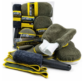 EM Automotive® Zestaw do Mycia Samochodu Car Detailing Ściereczki z Mikrofibry do Felg 9 Elementów