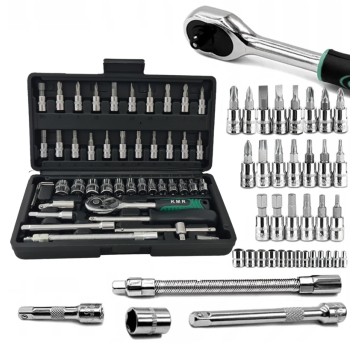 EM Automotive® Zestaw Kluczy Nasadowych 1/4 Cala z Grzechotką Bitami Torx i Inbus