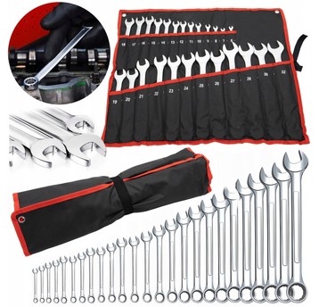 EM Automotive® Zestaw Kluczy Płasko-Oczkowych 25 Elementów 6–32 mm
