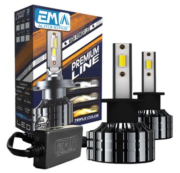 EM Automotive® Zestaw Żarówek LED Premium Line H3 Triple Color 3000K 4300K 6000K 3w1