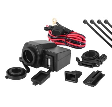 GNIAZDO ZAPALNICZKI MONTAŻOWE DO MOTOCYKLA 12V + GNIAZDO USB 2A