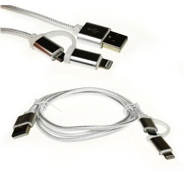 & Kabel Micro USB - IPhone 5 Vega Srebrny Nylon BO