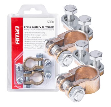 Klemy zaciski akumulatora mosiężne 600A 2 szt. w blistrze AMIO-01161