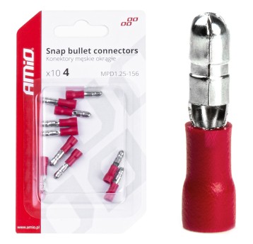 Konektory izolowane męskie okrągłe walcowe 4mm 0.5-1.5mm2 10A 10szt