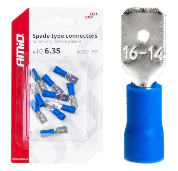 Konektory izolowane męskie płaskie 6.35mm 1.5-2.5mm2 15A 10szt