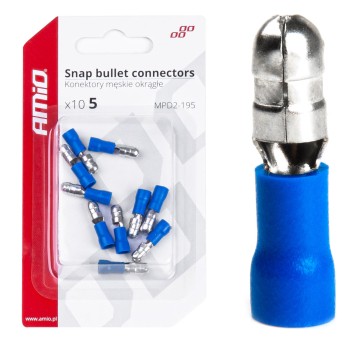 Konektory izolowane męskie walcowe okrągłe 5mm 1.5-.25mm2 15A 10szt