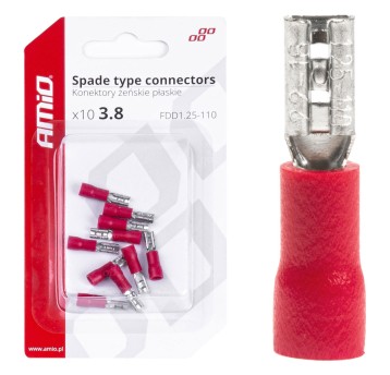 Konektory izolowane żeńskie płaskie 3.8mm 0.5-1.5mm2 10A 10szt