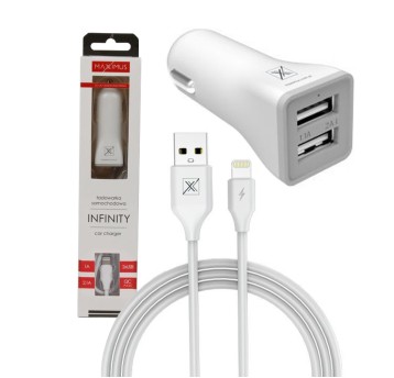 Ład. sam. Maxximus Infinity 2.1A Lightning, 2xUSB
