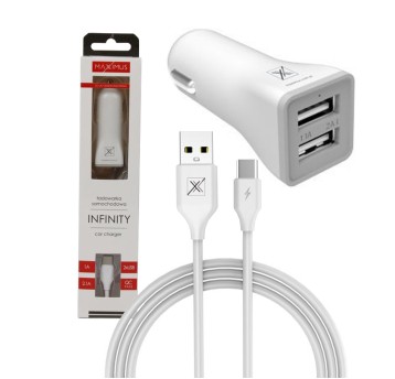 Ład. sam. Maxximus Infinity 2.1A Type-C, 2xUSB