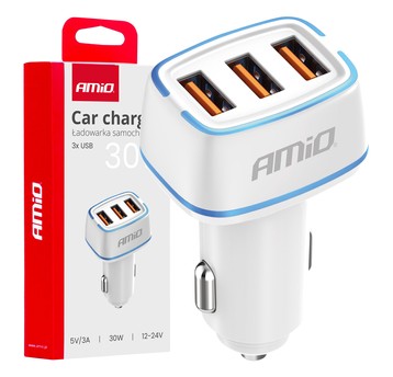 Ład. samoch. 3x USB-A 30W