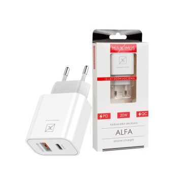 ŁAD. SIECIOWA MX ALFA 20W PD+QC, USB-A+C WHITE/BIA