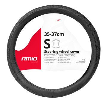 Pokrowiec skórzany pikowany nakładka na kierownicę samochodową S 35-37cm SWC-51-S AMIO-03560