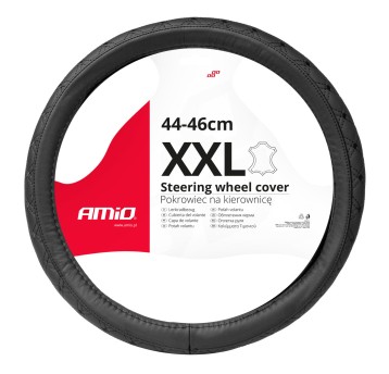 Pokrowiec skórzany pikowany nakładka na kierownicę samochodową XXL 44-46cm SWC-51-XXL AMIO-03564