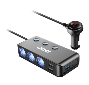 Rozdzielacz rozgałęźnik trójnik zapalniczki + woltomierz ładowarka USB USB-C 12V 24V