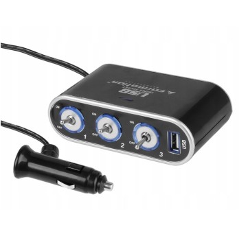 Rozgał. zapalniczki potrójny 12/24V włącz. USB