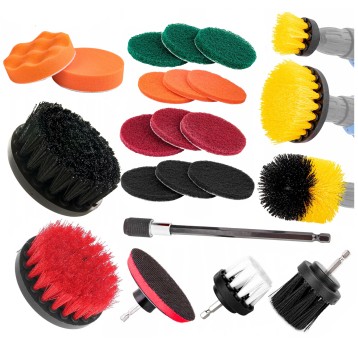 Szczotki czyszczące polerskie na wiertarkę Zestaw szczotek XXL 1/4" 22el.