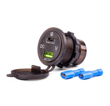 Wodoodporna ładowarka z gniazdami USB i testerem napięcia + USB-C 12V 24V MOD-07