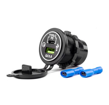 Wodoodporna ładowarka z gniazdami USB + USB-C 12V 24V MOD-08