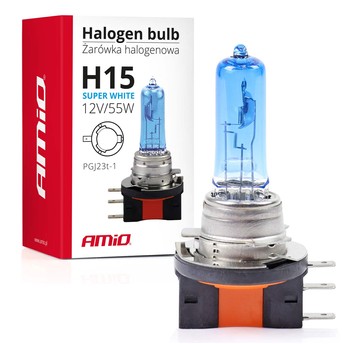 Żarówka halogenowa H15 12V 55W Super White AMIO-01492