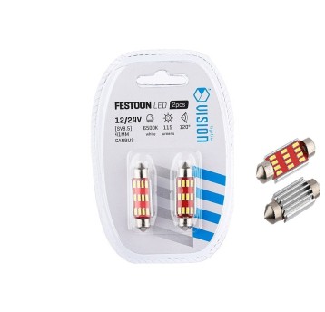 ŻARÓWKA VISION FESTOON SV8.5 41MM 12/24V 12X 4014 SMD LED, CANBUS, BIAŁA, 2 SZT.