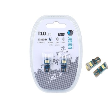 ŻARÓWKA VISION W5W (T10) 12/24V 18X 2016SMD ULTRA BRIGHT LED, NONPOLAR, CANBUS, BIAŁA, 2 SZT.