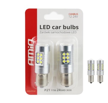 Żarówki LED CANBUS 3030 24SMD 1156 BA15S P21W White 12V/24V