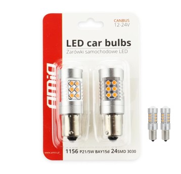 Żarówki LED CANBUS 3030 24SMD 1156 BAU15S PY21W Pomarańczowa 12V/24V