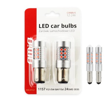 Żarówki LED CANBUS 3030 24SMD 1157 BAY15D PR21/5W Czerwona 12V/24V