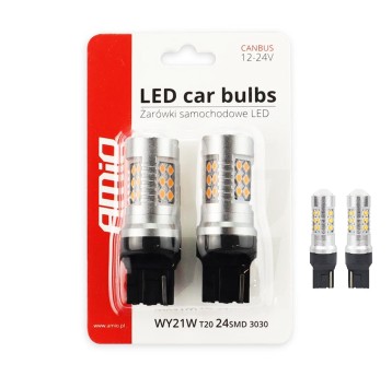 Żarówki LED CANBUS 3030 24SMD T20 7440 WY21W Pomarańczowa 12V/24V