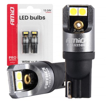 Żarówki LED FULL PRO T10 W5W 4x3030 SMD białe 12V 24V AMIO-03580