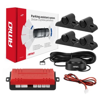 Zestaw czujników parkowania cofania Buzzer 4 sensory czarne TRUCK BUS 19 mm AMIO-02278
