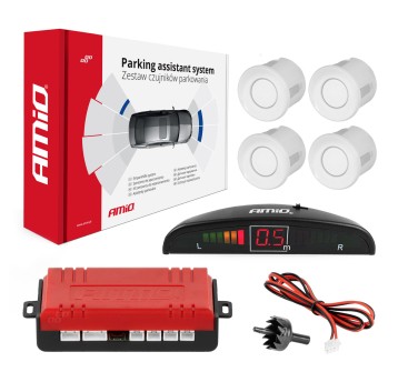 Zestaw czujników parkowania cofania LED 4 sensory białe AMIO-01566