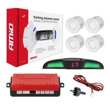 Zestaw czujników parkowania cofania LED COB 4 sensory białe AMIO-02283