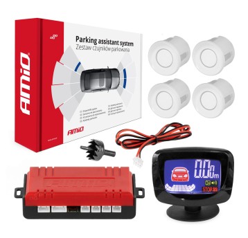 Zestaw czujników parkowania czujniki cofania LED GRAF 4 sensory białe AMIO-01563