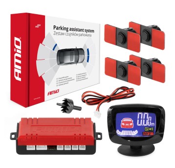 Zestaw czujników parkowania czujniki cofania LED GRAF 4 sensory czarne wewnętrzne 16,5 mm AMIO-02257
