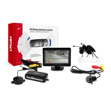 Zestaw czujników parkowania TFT01 4,3 z kamerą HD-305 LED 4 sensory białe