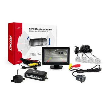 Zestaw czujników parkowania TFT01 4,3 z kamerą HD-308-LED 4 sensory srebrne