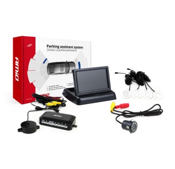 Zestaw czujników parkowania TFT02 4,3" z kamerą HD-308-LED 4 sensory białe