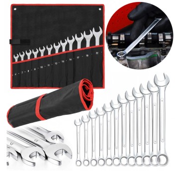 Zestaw Kucz Klucze PŁASKIE OCZKOWE 6-22mm Komplet Kluczy Płaskich Pokrowiec