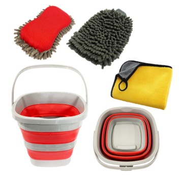 Zestaw ręcznik rękawica gąbka składane wiadro do mycia samochodu auta